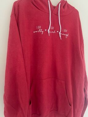 Affirmation Red Hoodie - 'I Am Worthy, I Am Loved, I Am Enough'